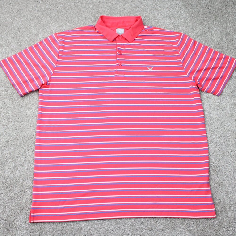 Callaway Opti-Dri Polo Shirt Men XL Pink/Blue Golf Stretch Short Sleeve Pullover